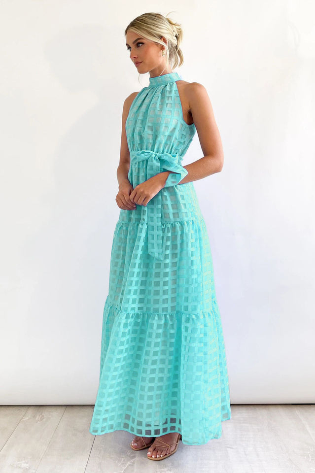 Check Halter Neck Tie Waist Maxi Dress | Dress In Beauty