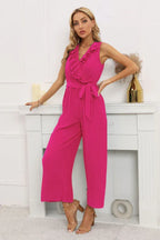 Calf length wide leg jumpsuit with ruffle neckline - View 19 | WEUXS