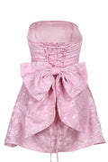Jacquard Print Tube Back Bow Mini Dress | Dress In Beauty