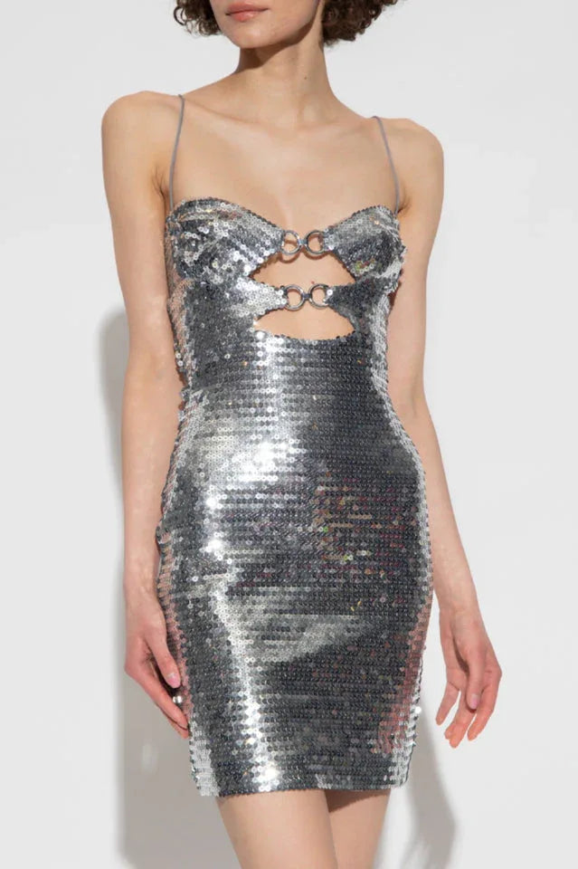 Draped Bra Mini Dress With Double Metal Ring - WEUXS