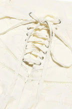 Vintage cream floral jacquard mini dress with sweetheart neckline and lace-up back - View 7 | WEUXS