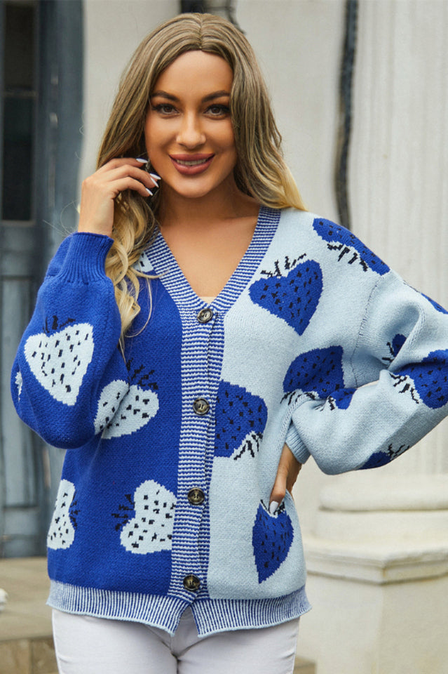 Two-Tone Strawberry Button Down Cardigan | Dress In Beauty