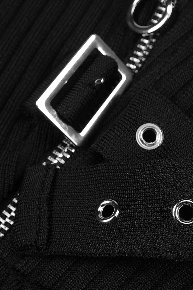 Fluffy Collared Zip Detailed Knit Dress - WEUXS
