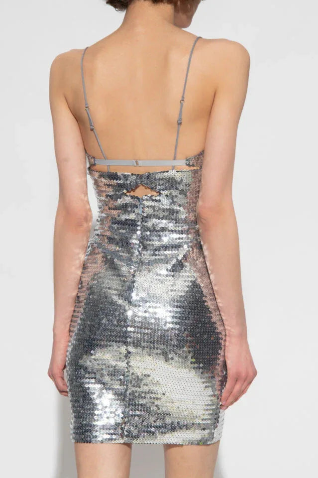 Draped Bra Mini Dress With Double Metal Ring - WEUXS
