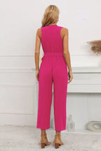 Calf length wide leg jumpsuit with ruffle neckline - View 20 | WEUXS