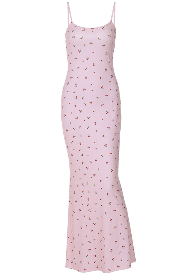 Cherry Print Spaghetti Strap Mermaid Dress | Dress In Beauty