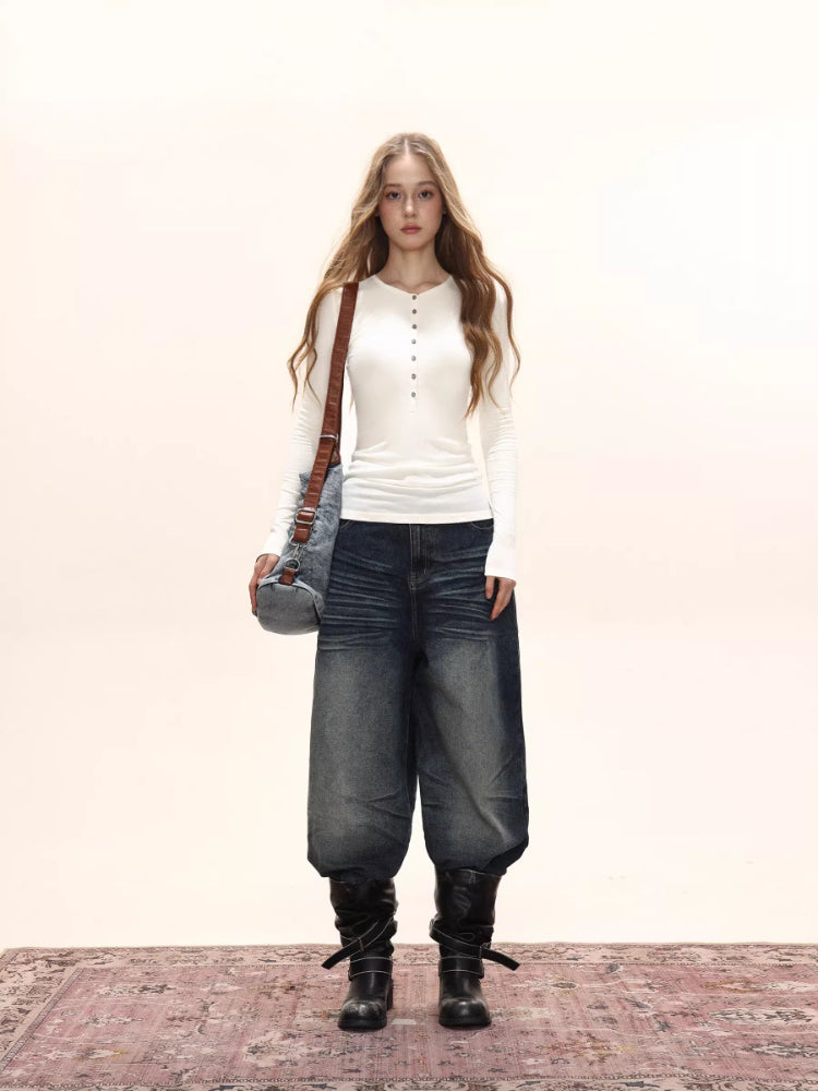 Women's Ribbed Knit Henley Long Sleeve Top Slim Fit Secondary image