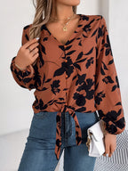 Monochrome floral tie front blouse - View 11 | WEUXS