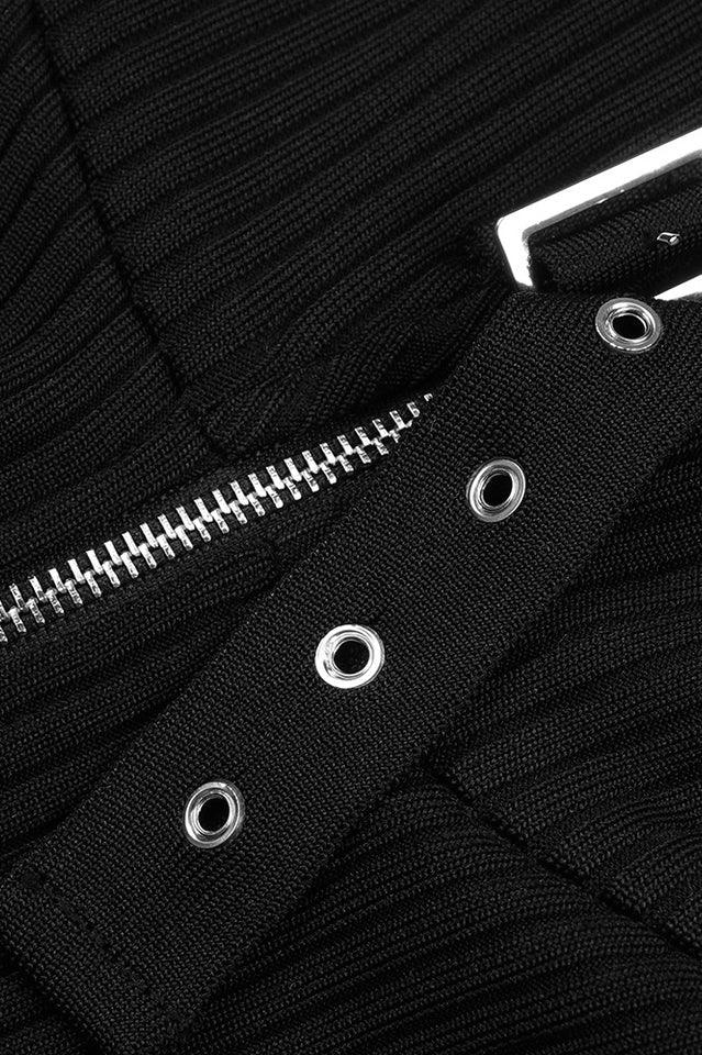 Fluffy Collared Zip Detailed Knit Dress - WEUXS