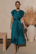 Scoop A-line Satin Bridesmaid Dress - WEUXS