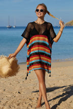 Rainbow Stripe Openwork Slit Cover Up - View 16 | WEUXS