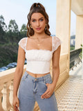 Square Neck Lace Trim Crop Top - View 13 | WEUXS