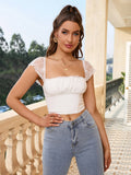 Square Neck Lace Trim Crop Top - View 17 | WEUXS