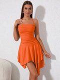 Ruched Asymmetrical Hem Tie Back Halter Dress - View 35 | WEUXS
