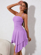 Ruched Asymmetrical Hem Tie Back Halter Dress - View 27 | WEUXS