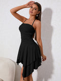 Ruched Asymmetrical Hem Tie Back Halter Dress - View 39 | WEUXS