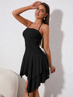 Ruched Asymmetrical Hem Tie Back Halter Dress - View 39 | WEUXS