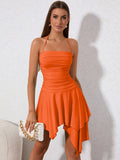 Ruched Asymmetrical Hem Tie Back Halter Dress - View 34 | WEUXS
