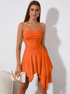 Ruched Asymmetrical Hem Tie Back Halter Dress - View 34 | WEUXS