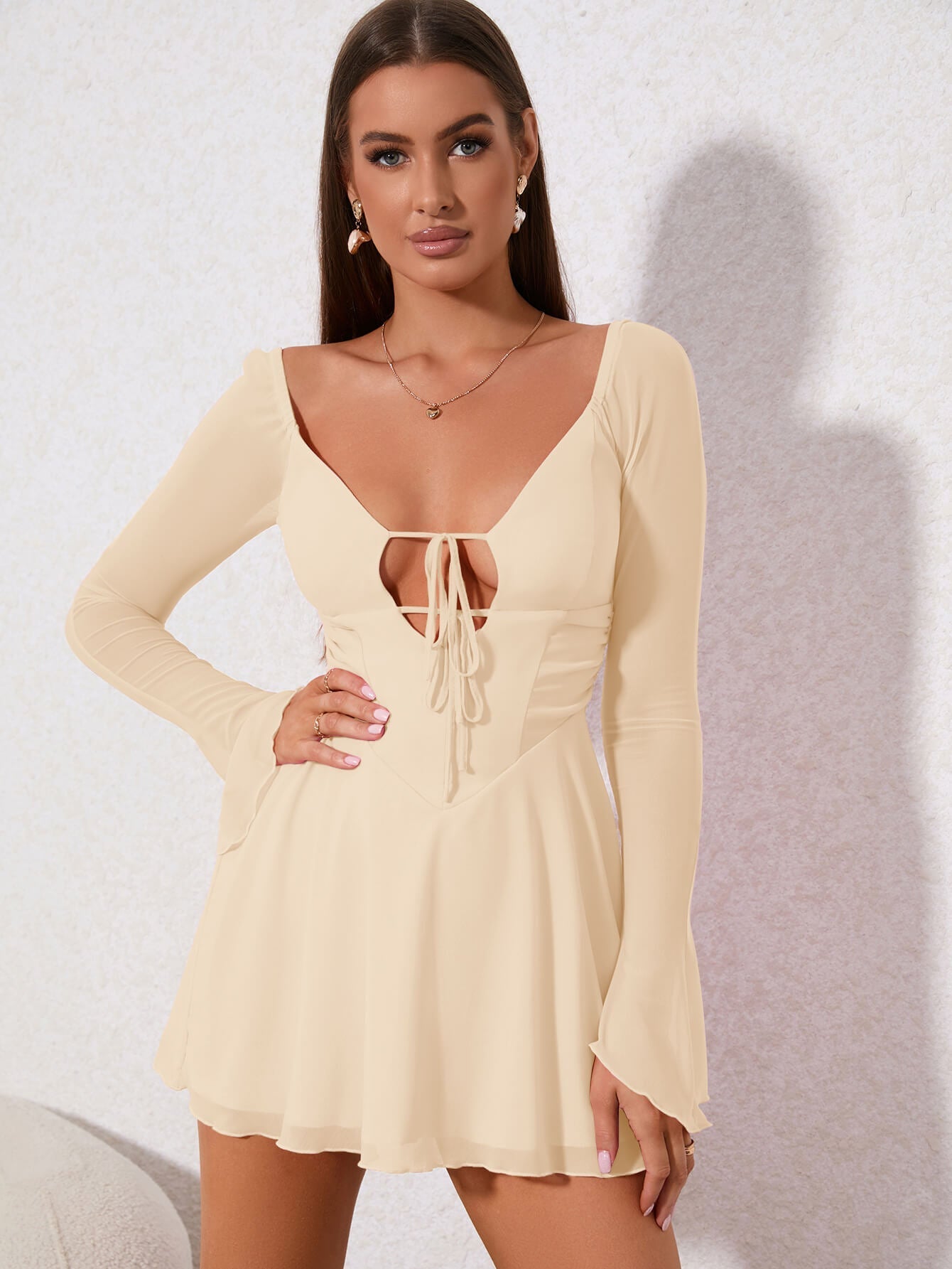 Lace up mesh mini dress - View 17 | WEUXS