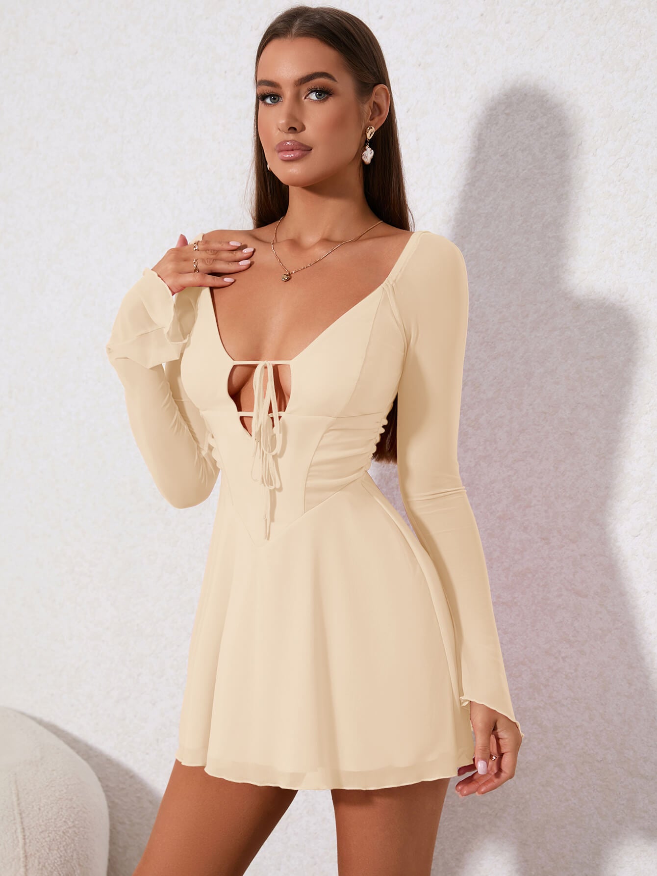 Lace up mesh mini dress - View 15 | WEUXS