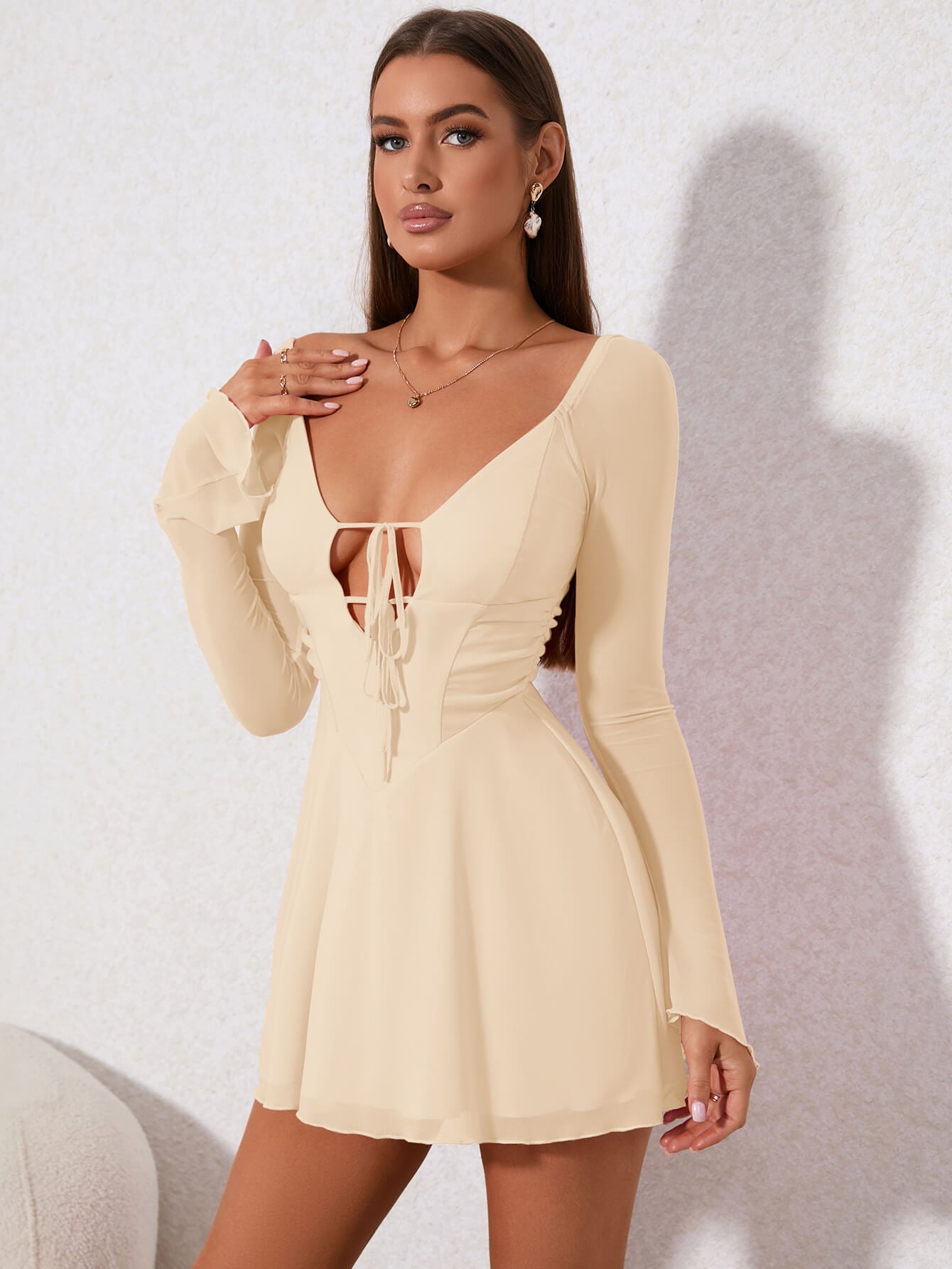 Lace up mesh mini dress - View 15 | WEUXS