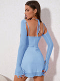 Mesh Flounce Sleeve Ruched Mini Dress - View 14 | WEUXS