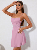 rhinestone detail ruched cami dress pink side#color_pink