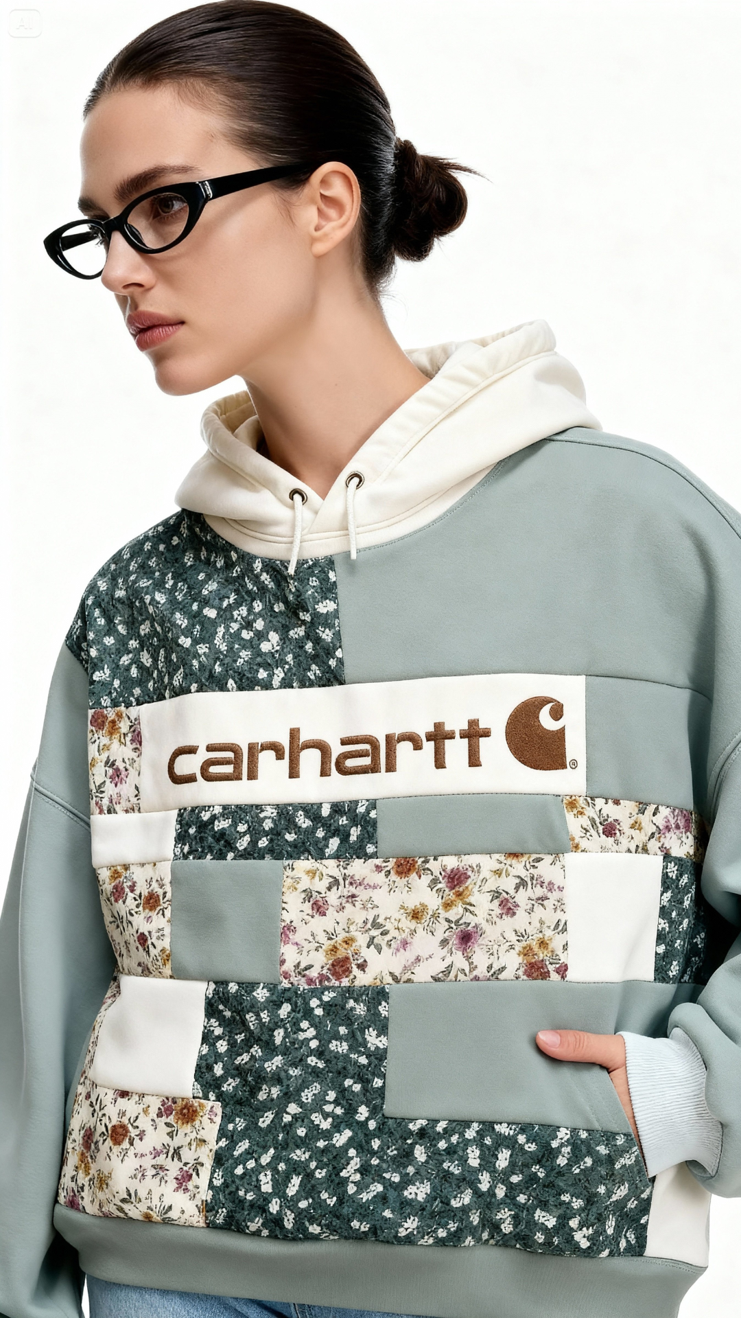 Unique Women’s Hoodie – Vintage Floral Patchwork Edition