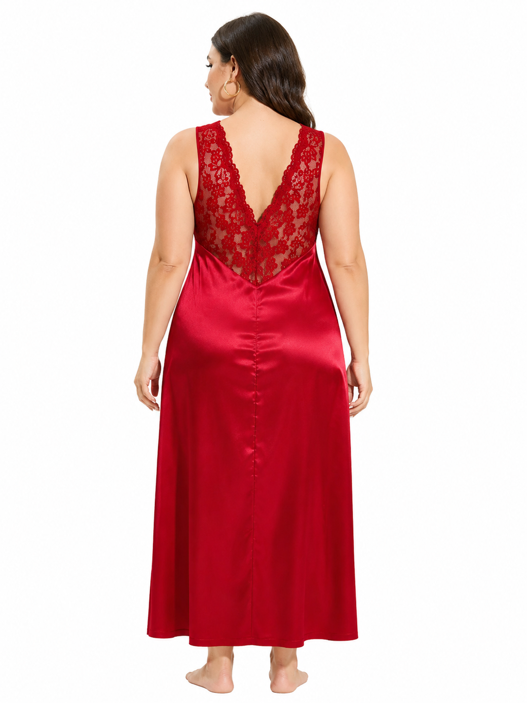 Elegant Lace Trim V-Neck Full Length Nightgown