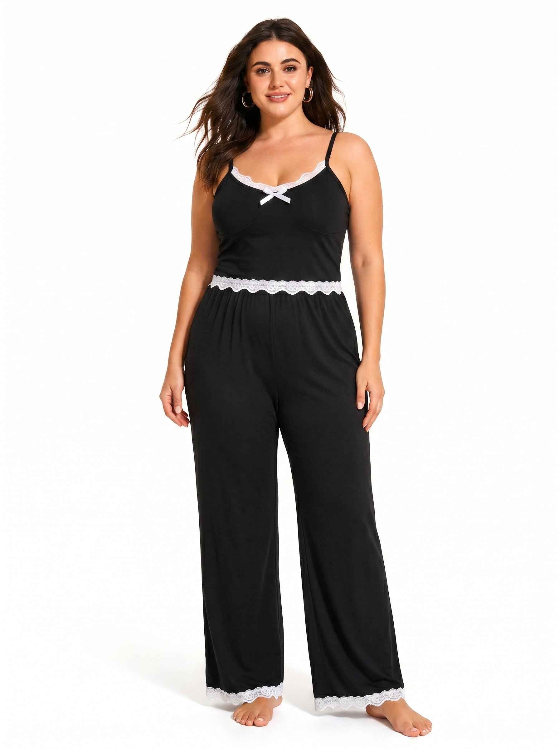 Elegant Lace Trim Pajama Set