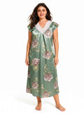 Women's Floral Print V-Neck Midi Nightgown