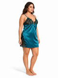 Elegant Satin Lace Trim Pajama Top & Shorts Set