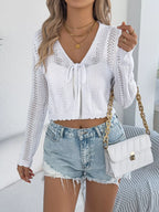 Pointelle Tie-Front Cardigan - View 12 | WEUXS