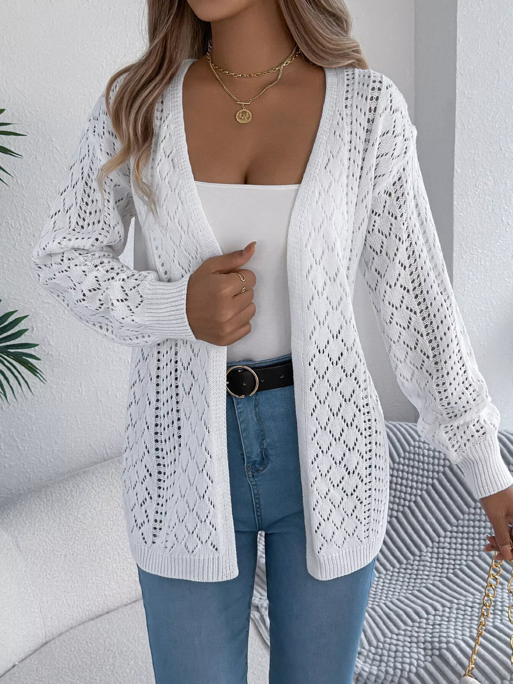 Pointelle knit cardigan - View 15 | WEUXS