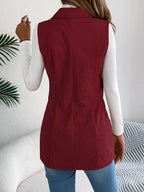 Beige corduroy sleeveless jacket with notched lapel - View 8 | WEUXS