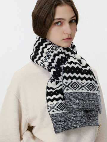 Classic Monochrome Geometric Knit Scarf