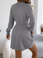 woman wearing a cable knit A-line sweater dress - View 18 | WEUXS
