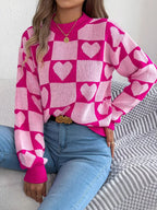 Heart Checkerboard Knit Sweater - View 7 | WEUXS
