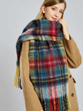 Wool blend plaid scarf with fringe trim - View 6 | WEUXS