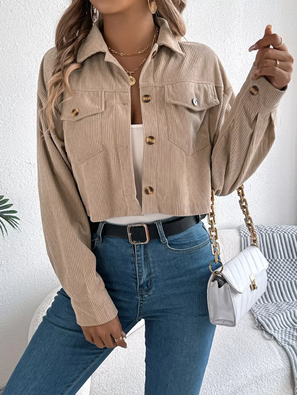 Cropped Corduroy Jacket - View 14 | WEUXS