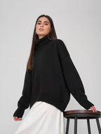Classic Oversized High Neck Knit Sweater - WEUXS