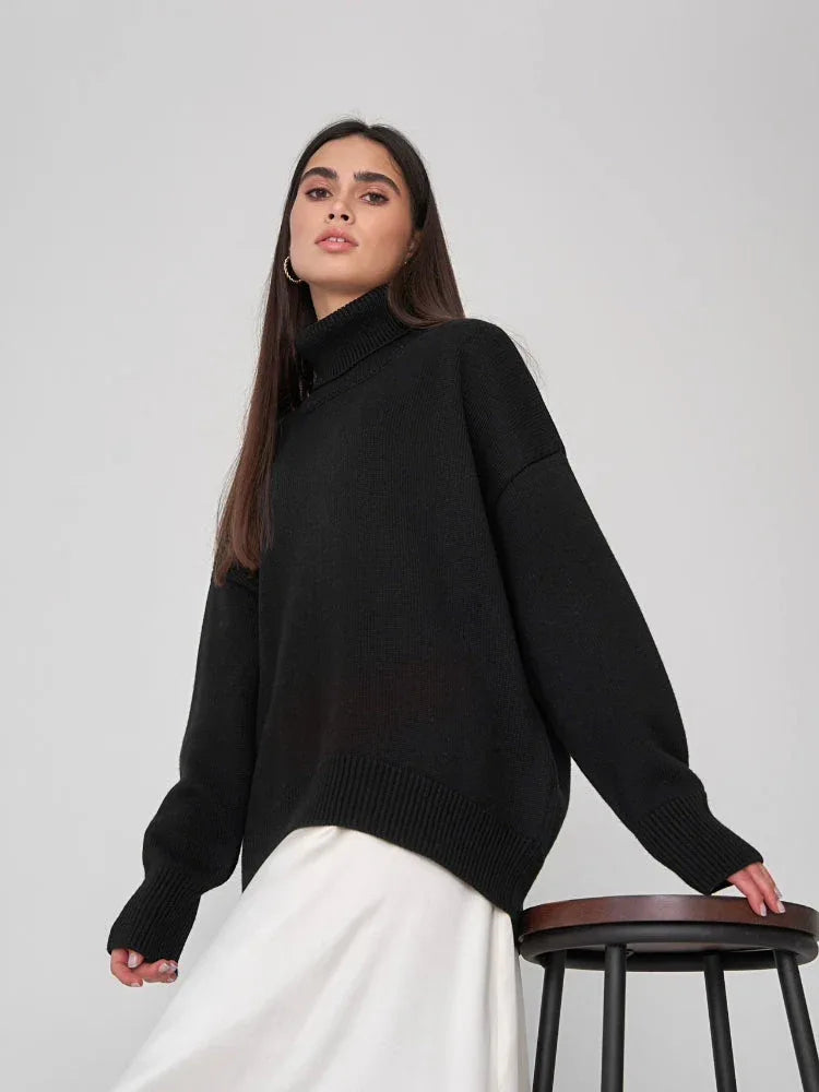 Classic Oversized High Neck Knit Sweater - WEUXS