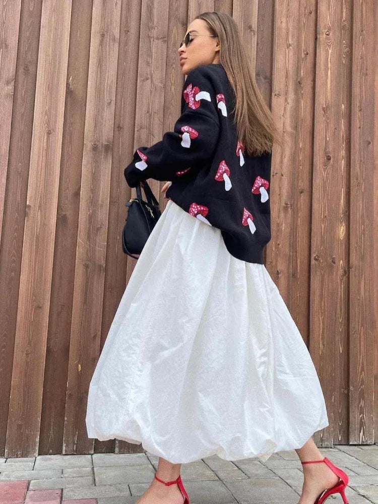 Whimsical Mushroom Oversized Crewneck Sweater - WEUXS