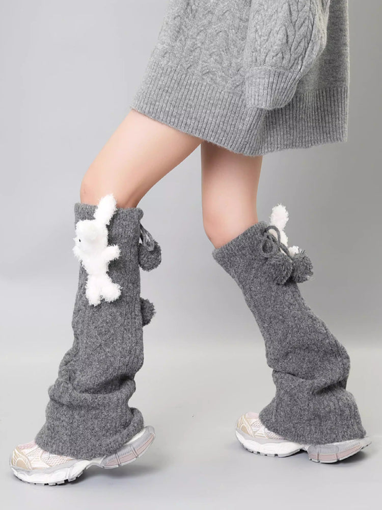 Cable knit leg warmers with teddy bear accent - View 12 | WEUXS