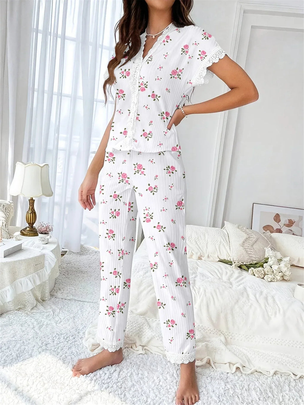 Ribbed Cherry Pajama Set - View 23 | WEUXS