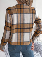 Chic Navy Blue Plaid Cropped Jacket - WEUXS