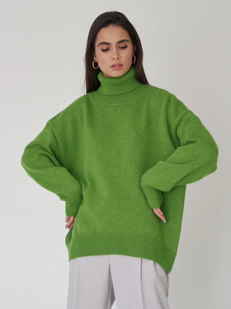 Oversized High Neck Knit Sweater - View 9 | WEUXS