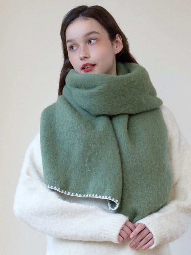 Sage Green Whipstitch Plush Scarf