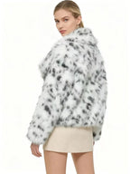Faux Fur Leopard Print Cropped Jacket - View 6 | WEUXS